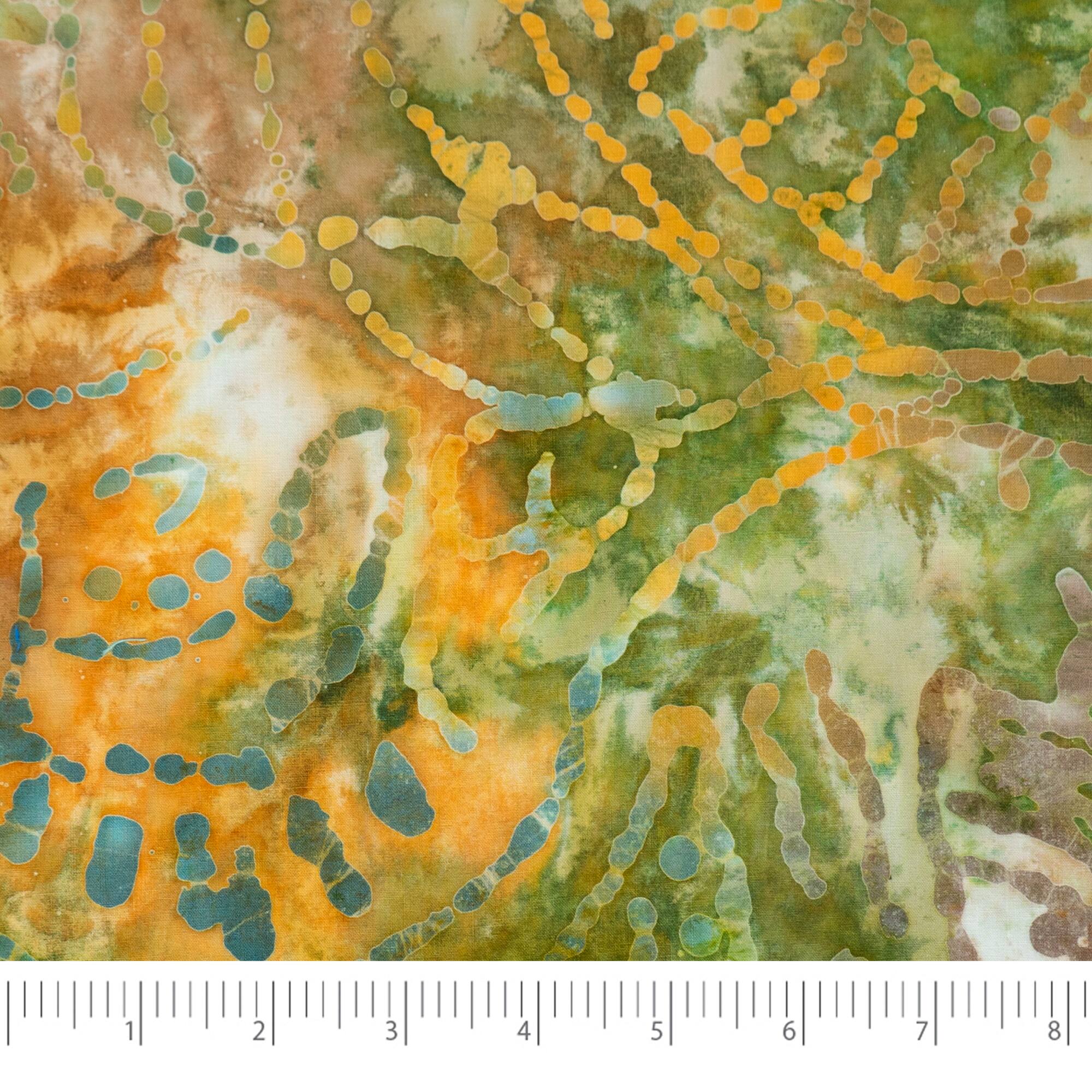 SINGER Batik Green & Orange Leaves Cotton Fabric